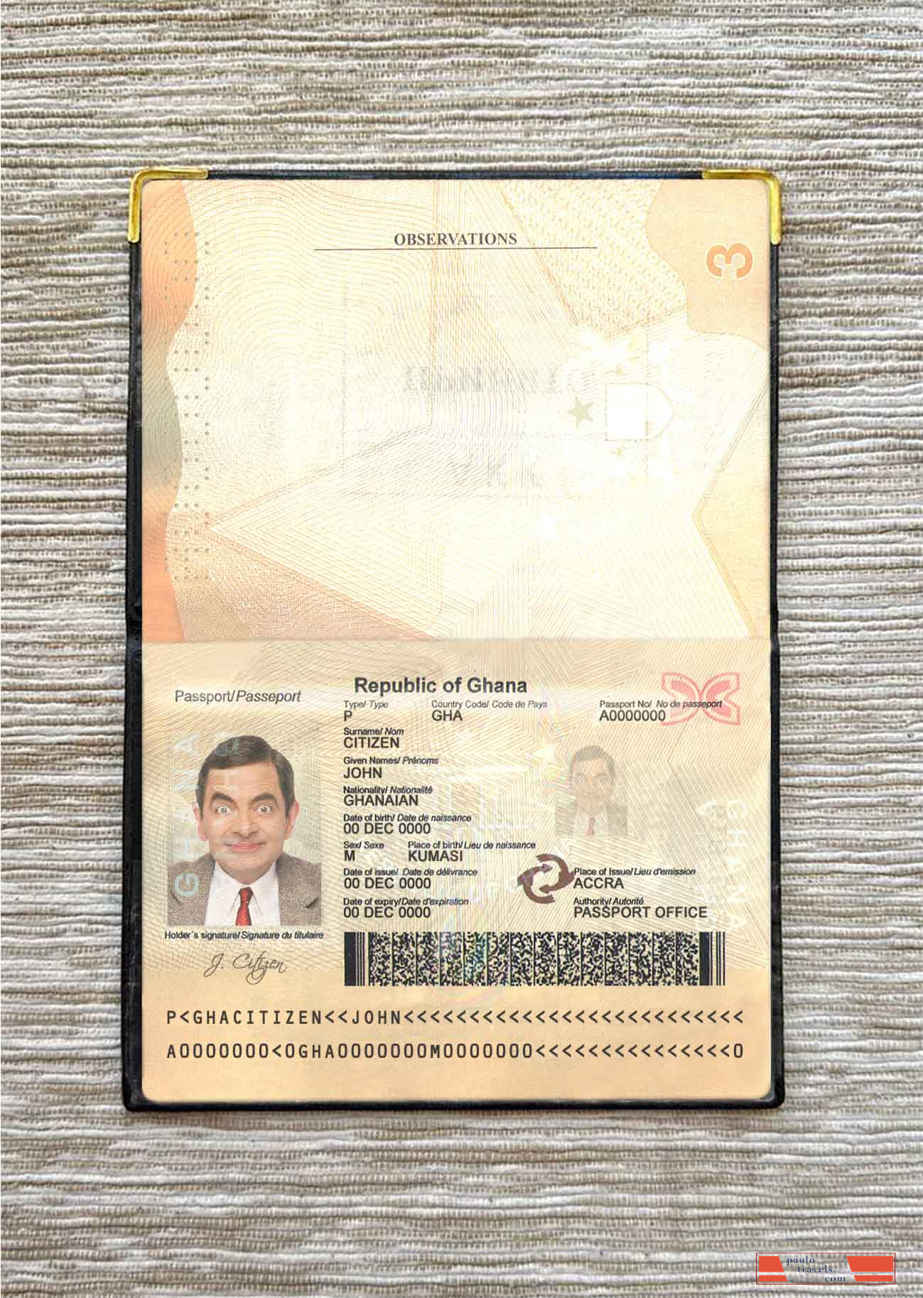 Ghana passport photo look PSD template